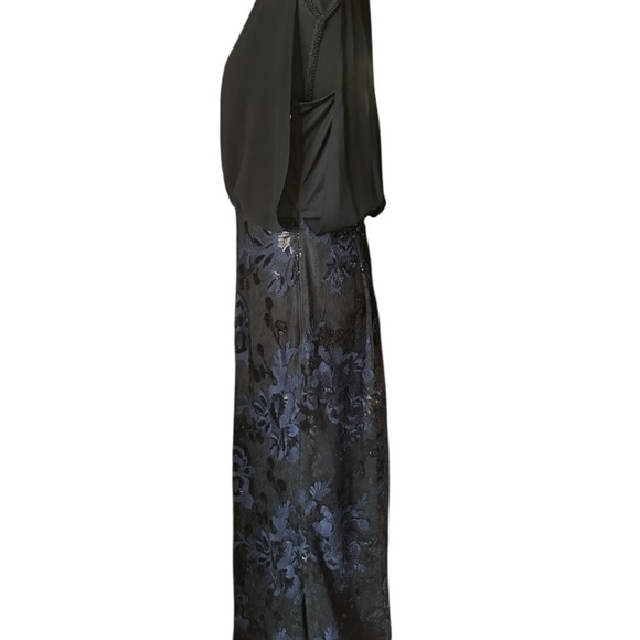Karl Lagerfeld Elegant Black and Blue Floral Sequined Lightweight Dress Gown - Picture 8 of 10